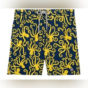 Tom & Teddy Men's Swim Trunk Shorts Octopus Blue & Yellow NWT New w/ Tags Small